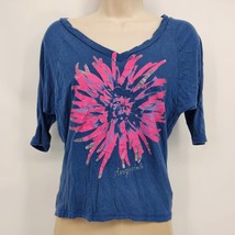 Aeropostale T-Shirt Juniors Size Small Blue Pink Flower V-Neck Dolman Grunge - £6.39 GBP