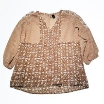 BKE Boutique Brown &amp; Cream Peasant Blouse 3/4 Sleeves Size Small S - £14.15 GBP