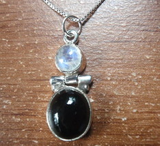 Black Onyx and Moonstone Double-Gem 925 Sterling Silver Pendant - £7.90 GBP