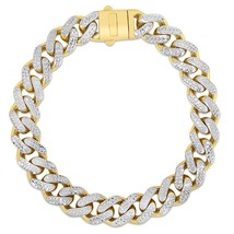 14 Karat Two Tone Gold Miami Cuban Pave Chain Necklace 9.5 mm Width 22 inch long - £3,547.12 GBP