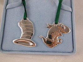 Dr. Seuss The Cat in a Hat &amp; Fish in a Dish Silver Metal Christmas Ornam... - $13.85