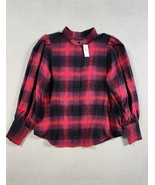 Banana Republic Cotton Medium Top Bishop Sleeve Red Plaid Flannel Button... - $35.00