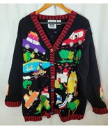 HSN Handknits Storybook Knits Cardigan Sweater Womens 2X Cars Roadtrip C... - $761.42 MXN