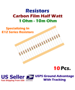Resistors (10) Carbon Film 1 Ohm - 10m Ohm  1/2 Watt 5% Tolerance - $2.19