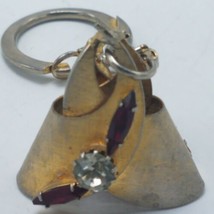 Vintage Gold Tone &amp; Rhinestone Keychain Red &amp; White Jewels - Costume Jewelry  - £17.80 GBP