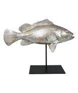 Ocean Marine Silver Tone Serranidae Grouper Fish Sculpture On Metal Pole... - $1,733.77 MXN