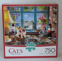 Buffalo 750 Piece Puzzle CATS PUZZLER'S DESK Kittens on desk playing with puzzle - $35.49