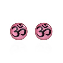 Petite &amp; Colorful Pink Aum or Om Symbol Sterling Silver Stud Earrings - £7.11 GBP