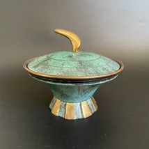 Vintage Israel Brass Verdigris Enamel Covered Candy Bowl Dish - Trinket ... - £35.18 GBP