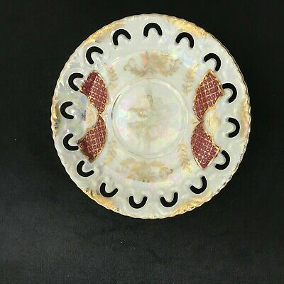 Vintage Royal Sealy China Reticulated Saucer Lusterware Japan Red and Gold - $13.19