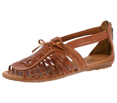 Womens Cognac Brown Genuine Huaraches Mexican Sandals Open Toe Zip Up 222 - $34.95