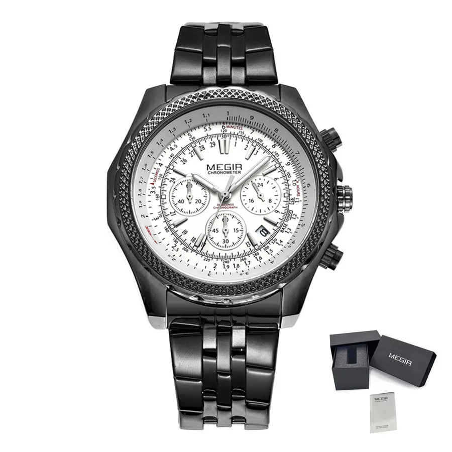 Business Men&#39;s Watch Stainless Steel Quartz Wristwatch Calendar Big Dial Man Mil - £27.79 GBP