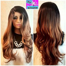 Tiffany&quot; Ombre Brown Synthetic Wig Side Part Lace Front Wig, Glueless Wig, Hair  - £54.85 GBP