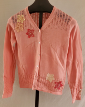 NWT David Brooks Pink Cardigan Sweater Misses Size Medium Embroidered Fl... - £19.75 GBP