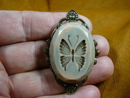 (cm94-2) Butterfly Green Cameo Pin Pendant Jewelry Brooch Oval - £26.14 GBP