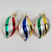 3 VTG Silver Green Gold Red Blue Swirl Teardrop Christmas Ornament West Germany - £19.65 GBP