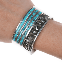 6.25&quot; MJC Zuni Sterling channel inlay turquoise cuff bracelet - $752.40