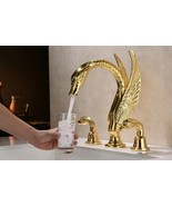 24K Gold 13&quot; big Swan bathtub Faucet 3 Holes widespread bathroom Tub Mix... - $4,889.85 CAD