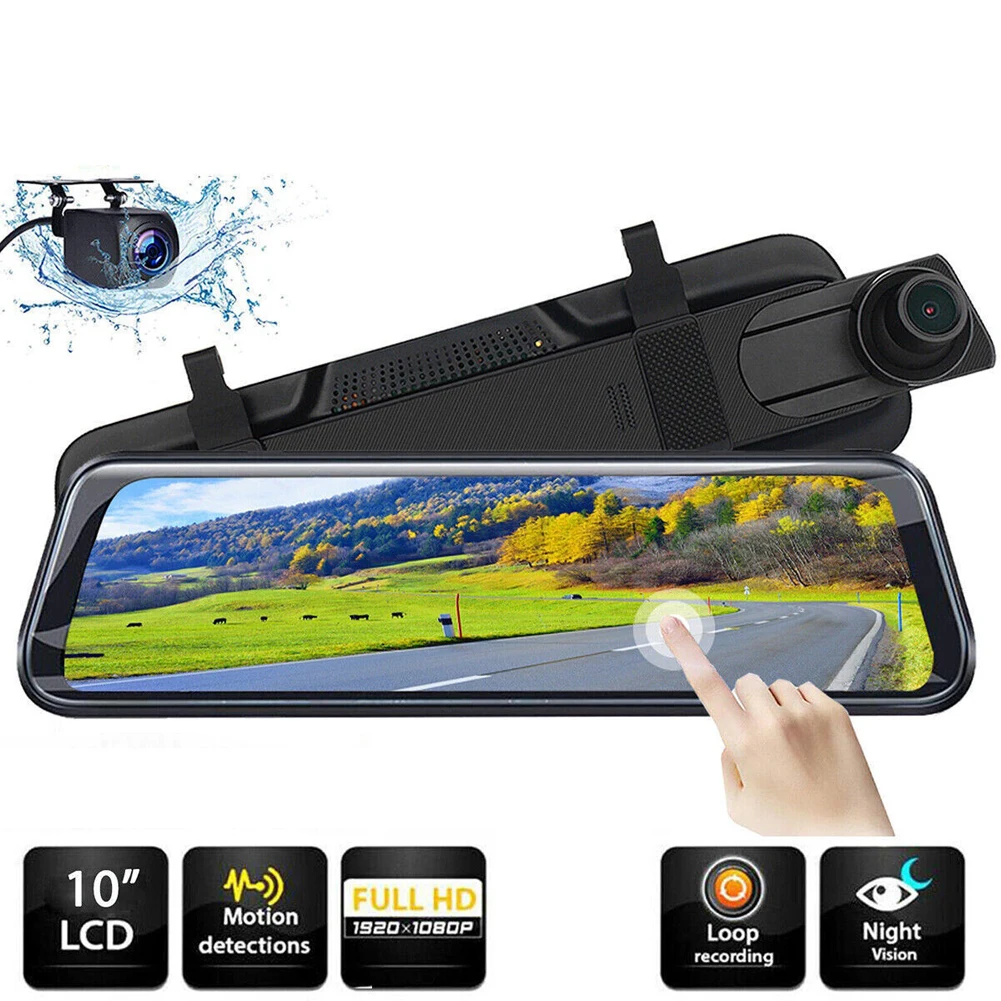 10 Inch Dual Lens Car DVR HD 1080P Night Vision Rearview Mirror Automobile Data - £51.57 GBP+