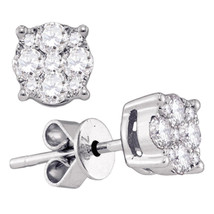 18kt White Gold Womens Round Diamond Cluster Stud Earrings 1-3/8 Cttw - £2,925.32 GBP