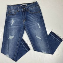 Kancan Capri Jeans Womens 1/24 Stretch Denim Crop Distressed Holes Raw F... - $15.99