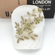 Women&#39;s Hat Knitted Peaked Cap Mesh Cap Rhinestone Lace Flower Sun Prote... - £17.20 GBP