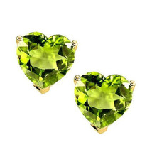 3 Ct Heart Simulated Peridot Solitaire Stud Earrings Yellow Gold Plated Silver - £38.09 GBP
