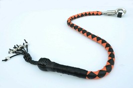 PU Leather Motorcycle Whip Get Back whip 1&quot; Ball &amp; Skulls 36&quot; ORANGE / BLACK - £23.69 GBP