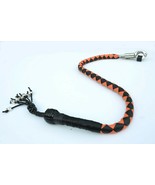 PU Leather Motorcycle Whip Get Back whip 1&quot; Ball &amp; Skulls 36&quot; ORANGE / B... - $29.99