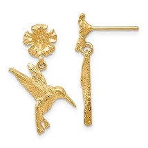 14K Yellow Gold Hummingbird and Flower Earrings - £207.82 GBP