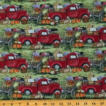 Cotton Red Trucks Apples Pumpkins Sunflowers Fabric Print by the Yard D514.48 - £7.80 GBP