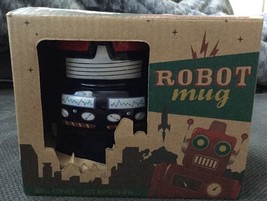 Novelty Robot Mug - Coffee Tea Cup Retro Geek Funky Boxed Gift Ceramic Navy - $11.00