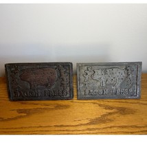 2 Vintage Cast Iron Bacon Press Wood Handle Pig Design - $28.05