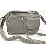 NEW GRAY COWHIDE LEATHER CROSSBODY BAG PURSE ORGANIZER 7 CC SLOTS ID HOLDER - £25.74 GBP