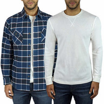 JACHS New York 2 Pack Men&#39;s Waffle Thermal &amp; Flannel Shirt , Navy Plaid ... - £20.57 GBP