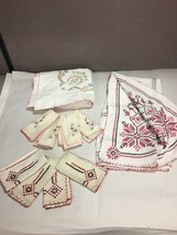 2 Table cloths 8 napkins cotton cross stitch embroidered Handmade mid Ce... - $36.62
