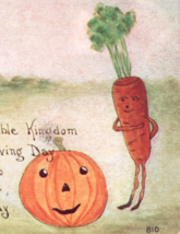 Anthropomorphic Carrot Jack O lantern Pumpkin JOL Holiday Postcard 1912 - £9.93 GBP