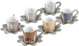 LaModaHome Espresso Coffee Cups with Saucers and Holders Set of 6, Porcelain Tur - £49.38 GBP