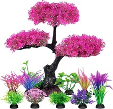 Ameliade Aquarium Artificial Plastic Plants Decoration, Pink Cherry Blossom Tree - £14.18 GBP