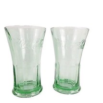 Vtg Set of 2 Libbey Coca-Cola Flared 16oz Aqua Green Glass 6&quot; Tumbler Cups Coke - £18.17 GBP