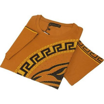Men LAVERITA European Fashion Crew Shirt Short Sleeve Lion Medallion 93265 Camel image 2