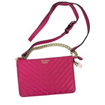 Victorias secret Pink Studded Purse V-quilt crossbody gold chain NEW  - $25.74
