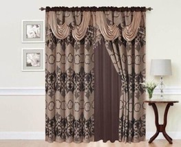 Julia Flowers Brown Curtains Windows Panels With Attached Valance 2PCS Set - £38.93 GBP