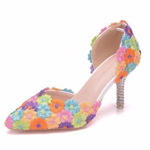 7cm White Pink Multicolour Lace Wedding Shoes Heels Pumps Women Thin Platform Pa - £58.01 GBP