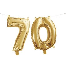 Gold 70th Birthday Balloon Banner Gold 70 Number Balloons 16&quot; x 5&#39; Decor... - £8.60 GBP