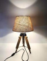 Wooden Tripod Table Lamp With Shade &amp; Bulb 17 Inch Table Tripod Lamp Beautiful D - £86.06 GBP