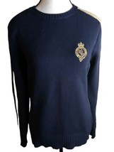 L-RL RALPH LAUREN ACTIVE M WOMEN’S GOLD SWEATER PULLOVER EMBROIDERED NAVY  - £23.37 GBP