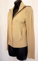 Neutral Beige Zip Front Cardigan SWEATER sz Small Turtleneck Knit Jacket... - £15.51 GBP