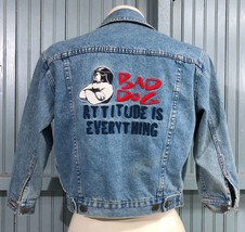 Bad Dog Attitude Is Everything 8/10 Womens Girls Denim Blue Jean Jacket ... - £20.63 GBP