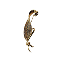 Vintage Gold Tone White Rhinestone Leaf Brooch - $371.47 MXN